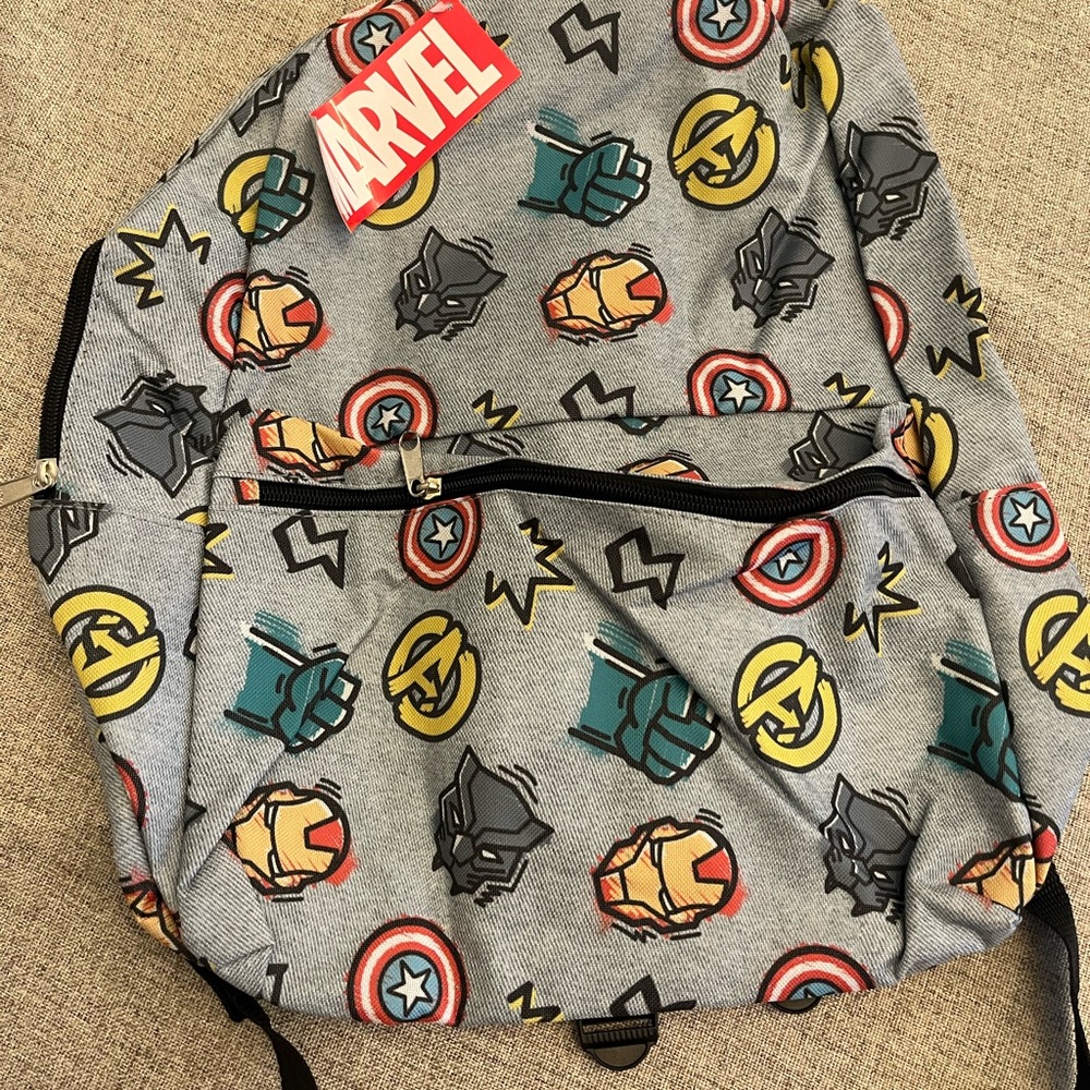 Marvel Superhero Kids Backpack - Gray with Iconic Print